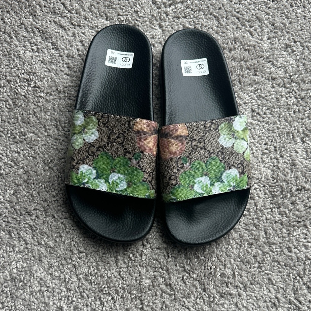 Black and Green Floral Sandals